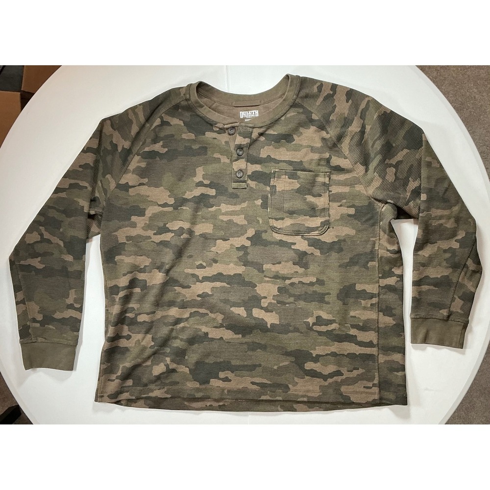 Duluth Henley Thermal Shirt Men 3XL Camo Waffle Knit Long Sleeve Gorpcore